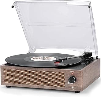 seasonlife Vinyl Record Player with Speakers Turntable for Vinyl Records Belt-Driven Turntable 3-Speed 3 Size Wireless Playback Headphone AUX-in RCA Line LP Vinyl Players Auto Stop Wood Grey