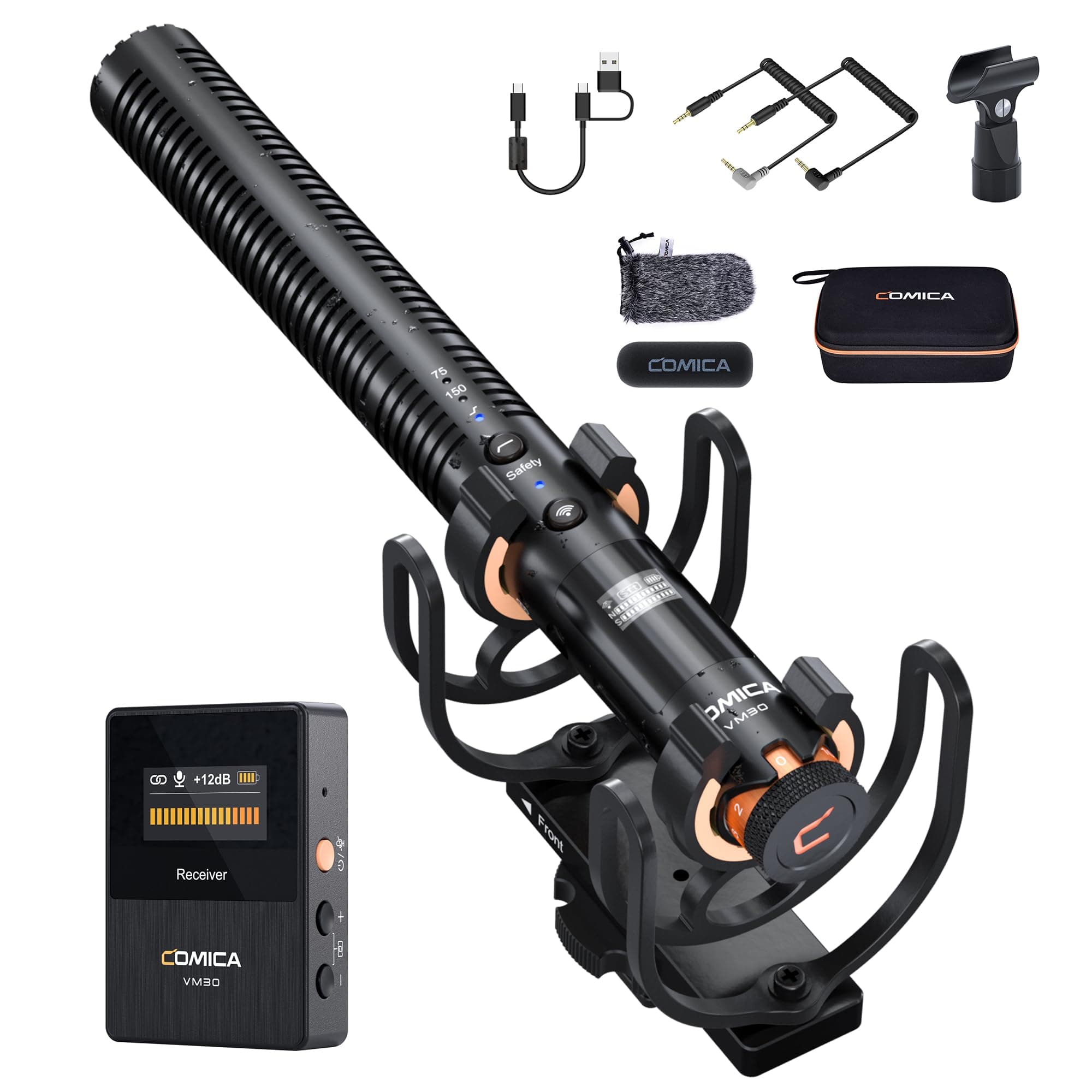 VM30 Shotgun Microphone with Wired & Wireless Modes, USB C Digital Output, 75/150Hz Low Cut, Super Cardioid Video Mic for Canon, Nikon, Sony DSLR Camera, Camcorder, Filming, Video Recording