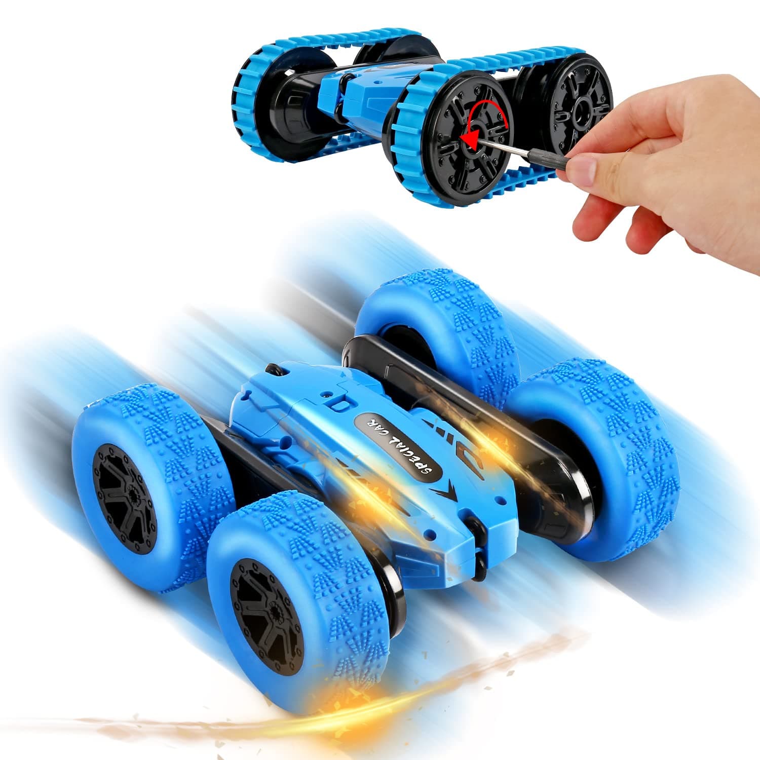 Stunt Rc Car, Remote Control Car, 360 Degree Flips Double Sided Rotating Race Car, High Speed Flashing Remote Controlled Car for Kids,Blue