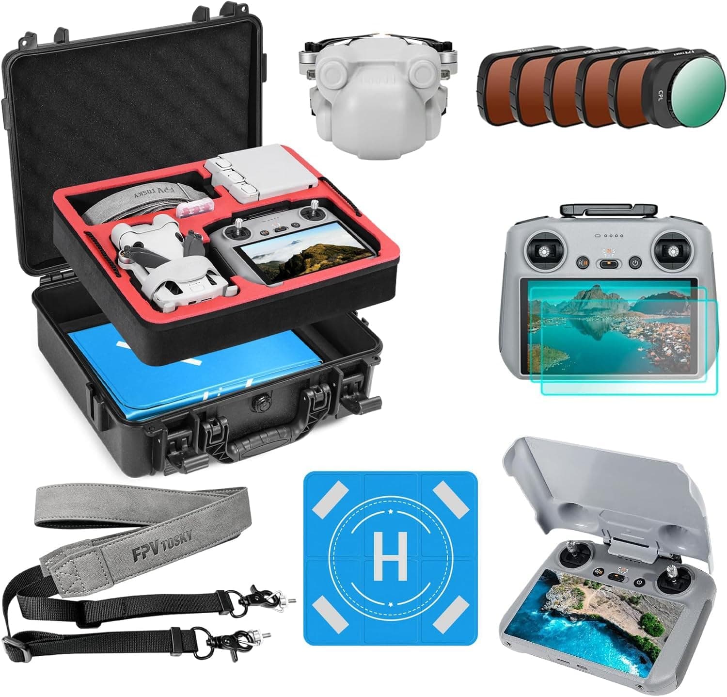 Mini 4 Pro Accessories Bundle 7-IN-1 Kit, Includes: Mini 4 Pro Case, ND Filters Set, Landing Pad, Lanyard, Lens Cap, Screen Protector, Sunshade for DJI Min 4 Pro Accessories