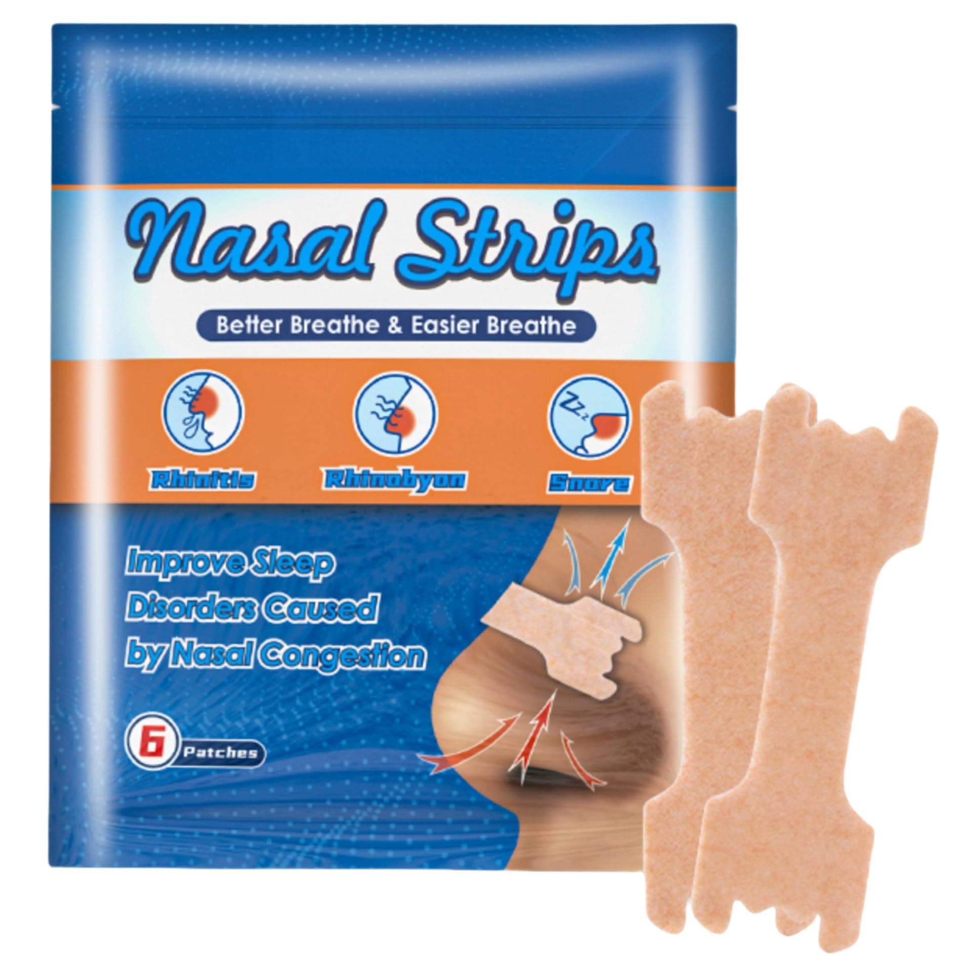 HONPOLONasal Strips - 6 Pack, Anti-Snoring Solution for Better Breathing, Relieves Nasal Congestion and Stuffiness, Improves Airflow, Comfortable and Gentle Adhesive, Ideal for Sleep and Exercise