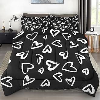 Comforter Set Full Size, Love Cute Valentine Soft 3 Pcs Bedding for Kids and Adults, Polka Heart White Comforter Set with 2 Pillowcases, for Bedroom Bed Decor