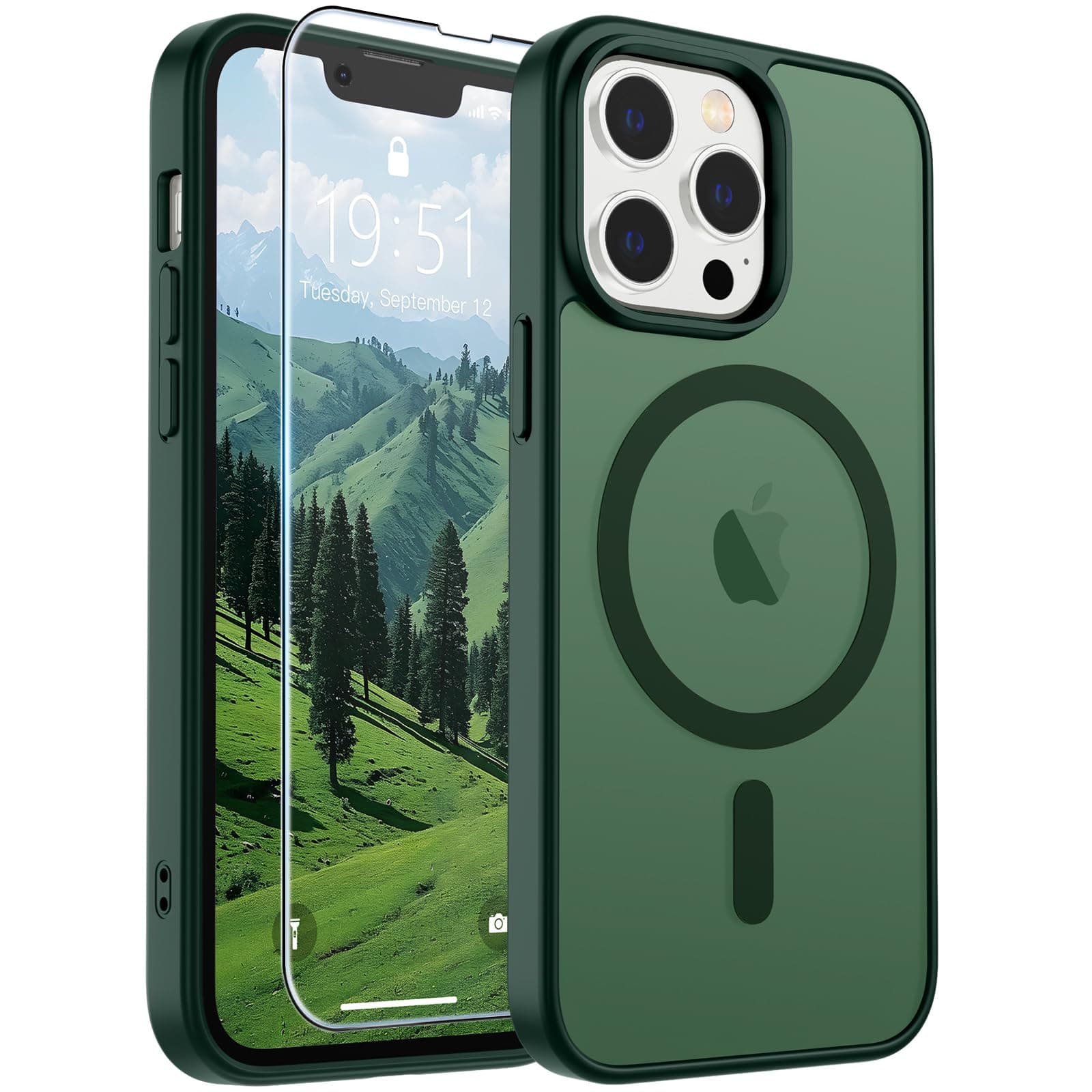 SUPFINE Magnetic for iPhone 13 Pro Max Case [Compatible with MagSafe] [10 FT Military Grade Drop Protection] Slim Translucent Matte Shockproof with Anti-Fingerprint Phone Case,Matte Deep Green