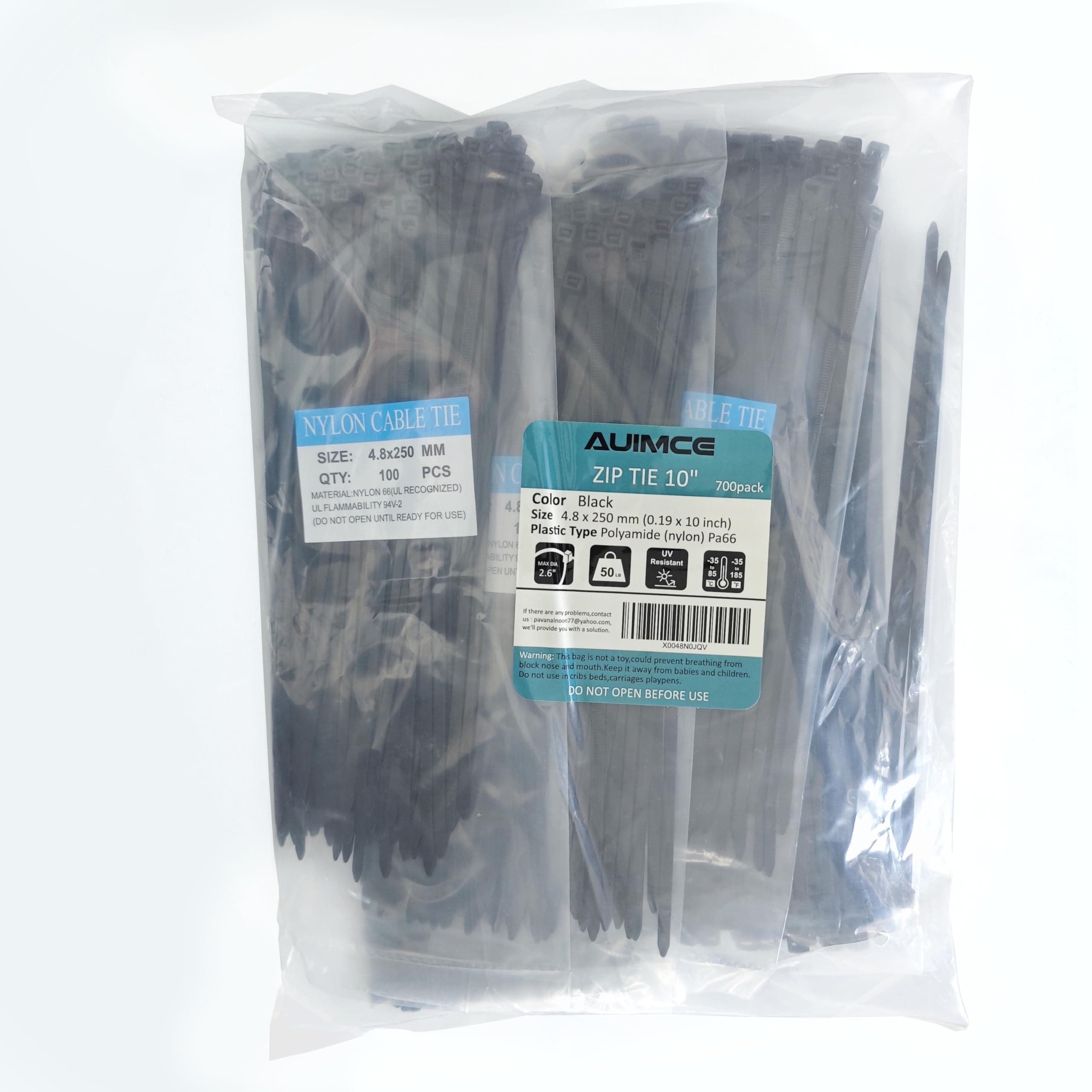 Zip Ties 10 Inch, Black Cable Ties(700 Pack),100% Nylon PA66, 50lbs Tensile Strength, Width 0.19 Inch, Heavy Duty UV Resistant Nylon Tie Wraps for Office, gift packaging, organizing electrical wires.