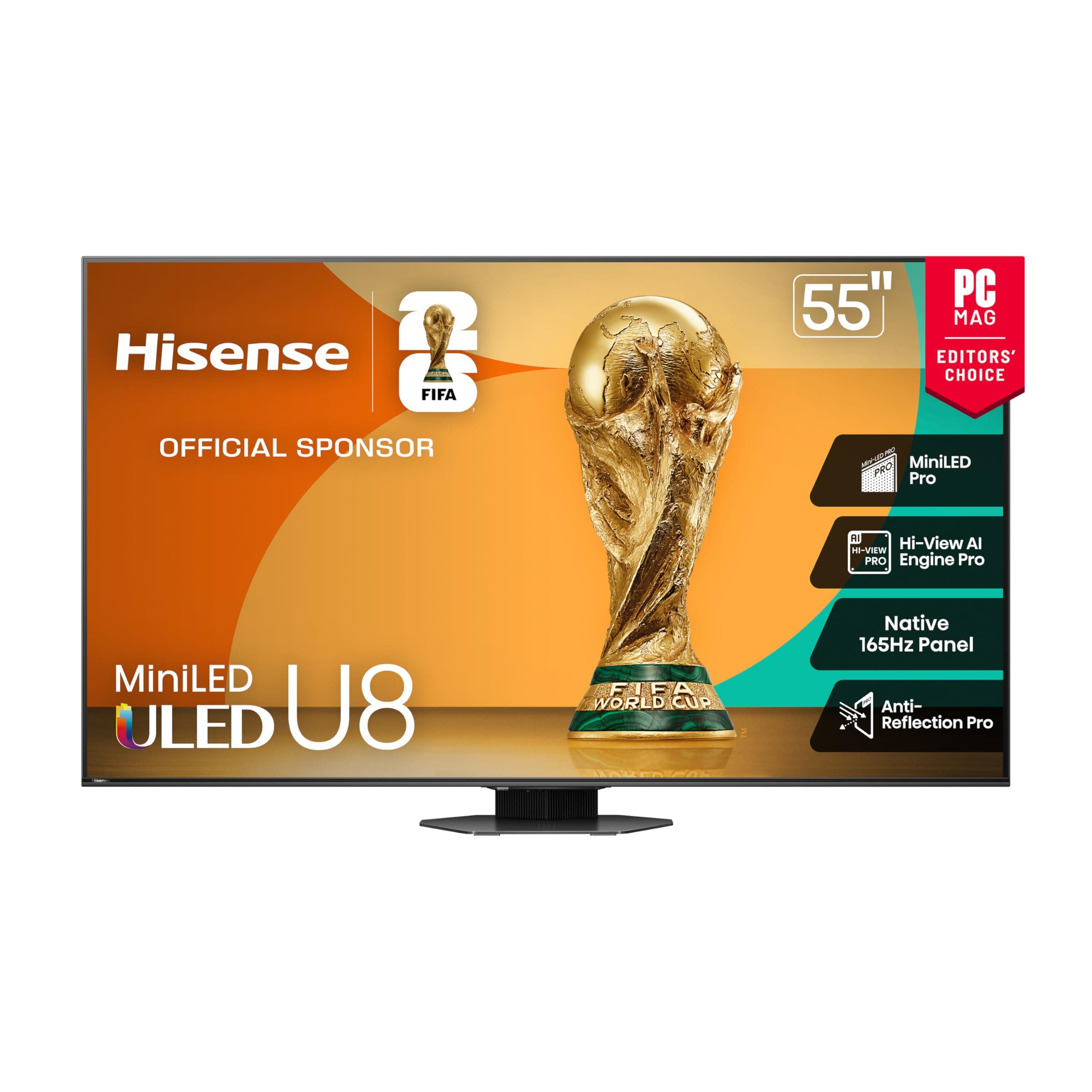 Hisense 55" Class U8 Mini-LED ULED 4K UHD Google Smart TV (55U8QG, 2025 Model) - QLED, Native 165Hz, VRR 288, Up to LD5600, 5000 Nits, HDR10+, Dolby Vision IQ · Atmos, IMAX Enhanced, 4.1.2 Ch Audio