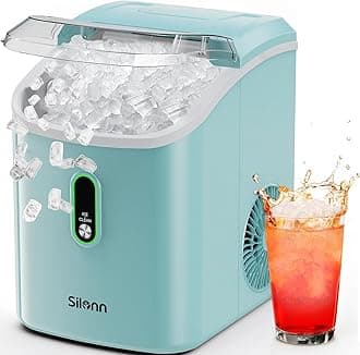Silonn Nugget Ice Maker Countertop, Pellet Ice Machine with Self-Cleaning Function, Sonic Ice Maker Produces 33lbs of Chewable Ice in 24 Hours, Ideal for Home Kitchen and Office (Green)
