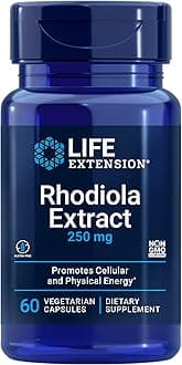 Life Extension Rhodiola Extract 250 mg – Energy and Stress Management Supplement – Memory and Cognition Support - Gluten-Free, Non-GMO, Vegetarian – 60 Capsules