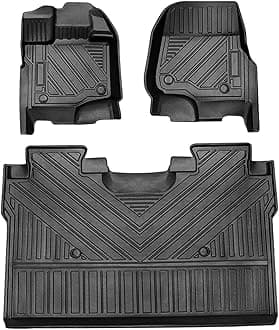 TuningPros FM-1020 Car Floor Mats Full Set Compatible with 2015-2020 Ford F-150 Crew Cab | 3-pc Cargo Liner Black Car Mats | Custom Fit Non-Slip Car Floor Mat Rubber