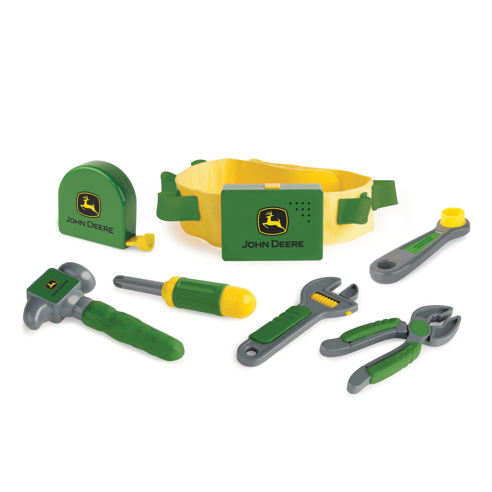 John Deere Deluxe Talking Toolbelt - 7-Piece Kids Tool Set - Interactive Construction Toys - Interactive Toddler Tools Playset - Green - 7 Count - Preschool Toys Ages 2 Years and Up