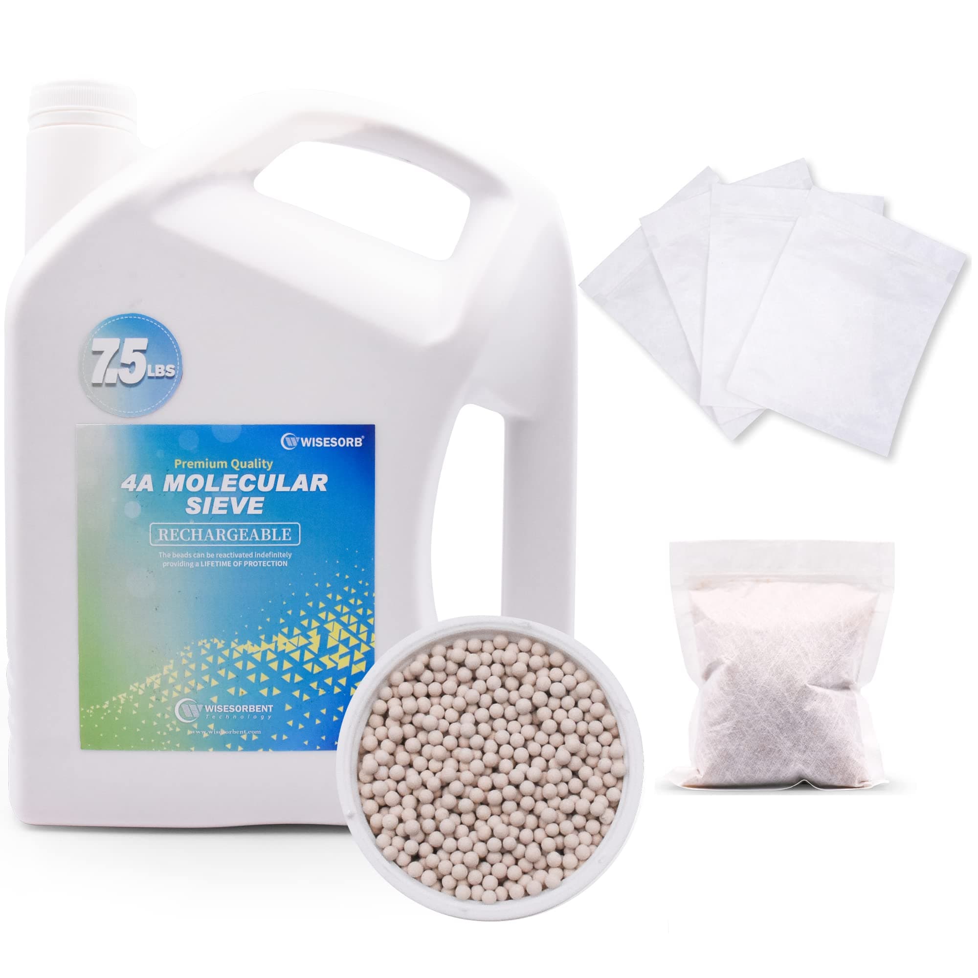 7.5 LBS 4A Molecular Sieve, Premium Quality Desiccant Bulk Material with 20pcs Resealable Nonwoven Zip Bags