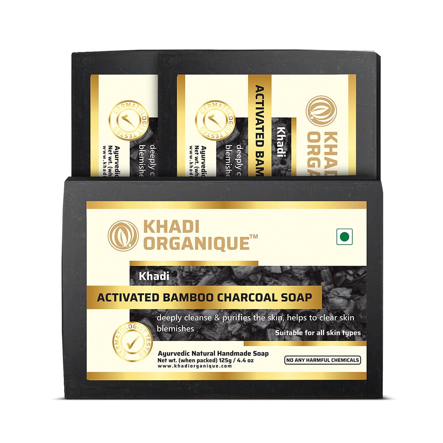 Khadi Organique Handmade Activated Bamboo Charcoal Soap 125 Gm