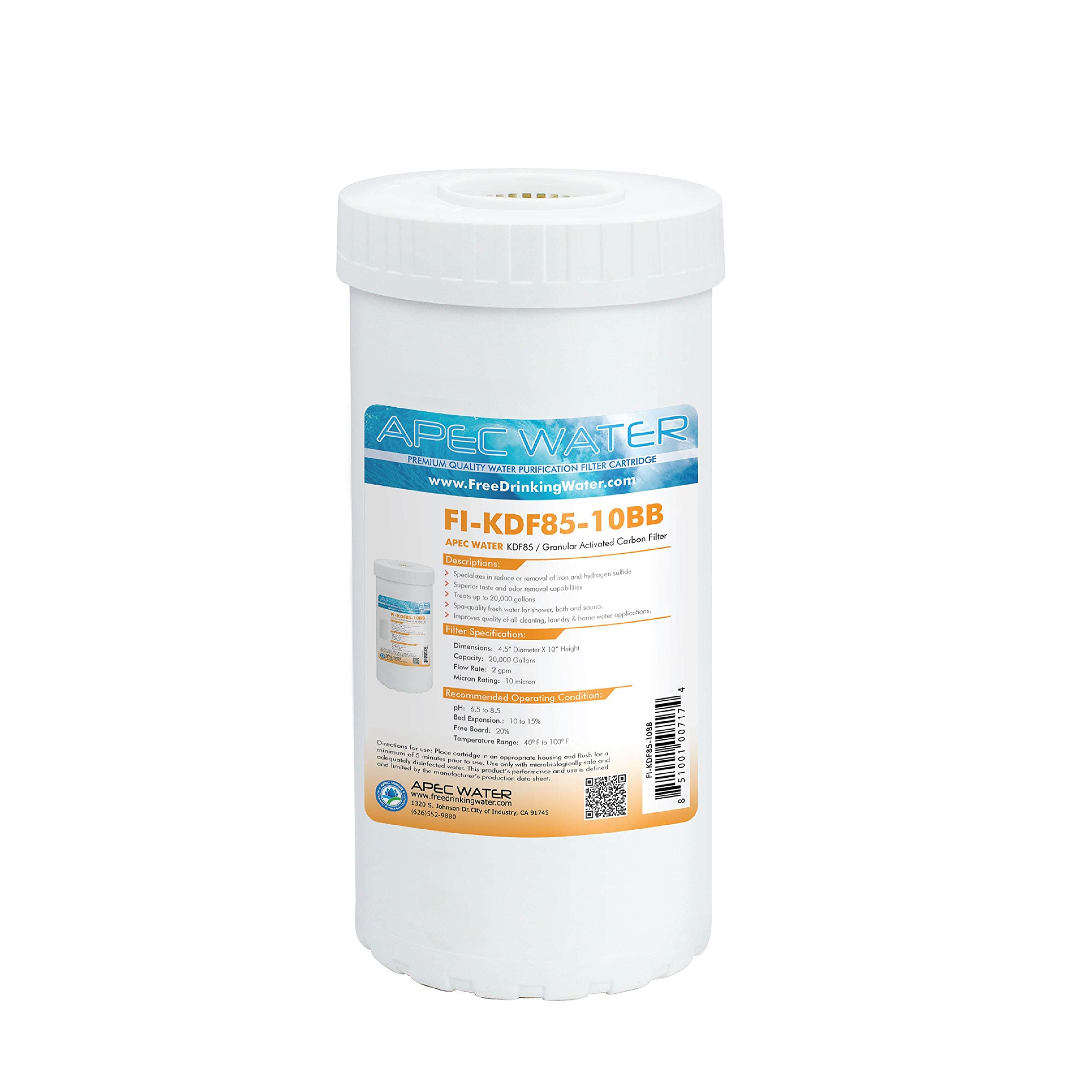 APEC Water Systems FI-KDF85-10BB US Made Iron and Hydrogen Sulfide Reduction Replacement Water Filter, 4.5"x10"