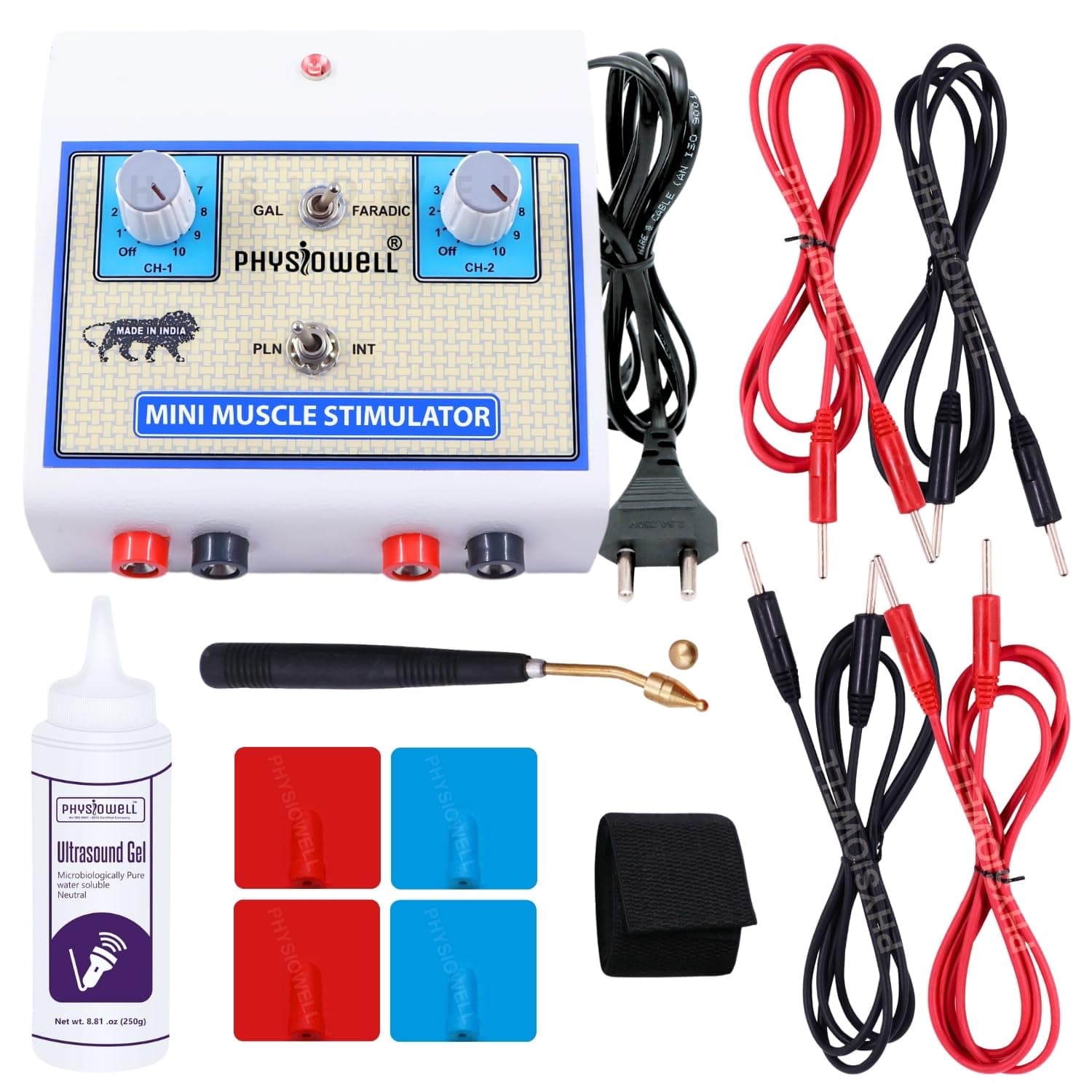 Mini Muscle Stimulator Physiotherapy Machine (MS) | Faradic & Galvanic Electrotherapy Device | Muscle Stimulation Machine for Pain Relief, Rehab & Toning | Portable Physio Equipment with Electrodes & Cables