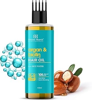 Botanic Hearth Argan & Biotin Hair Oil – 150ml – Deeply Moisturizes & Strengthens Hair, Boosts Volume, Promotes Healthy Hair Growth with Rice Water, Cruelty-Free & Paraben-Free
