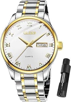 OLEVS Classic Men Watches with Date,Stainless Steel Man Watch with Date, Bussiness Watches for Men,Luminous Quartz Mens Watches Black/White/Blue/Gold, Waterproof Male Watch with Week