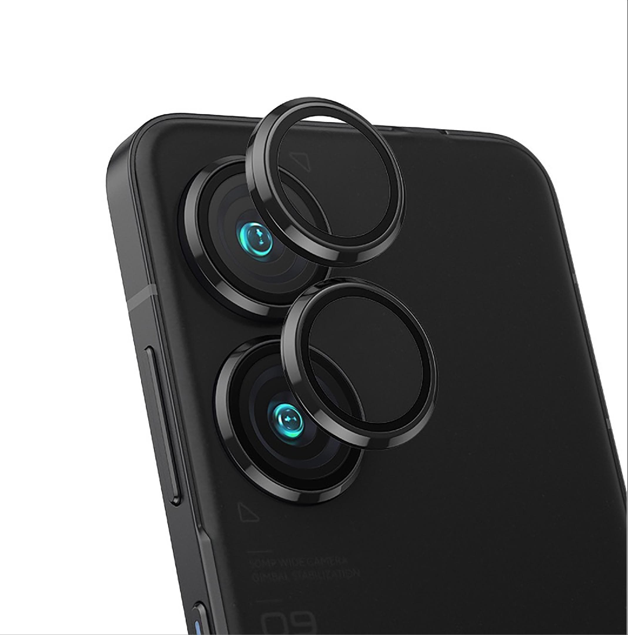 GIOPUEY [Full Protection Camera Lens Protector Compatible with Asus Zenfone 10,[Double protection] Metal + Tempered Glass, Camera Protector - black