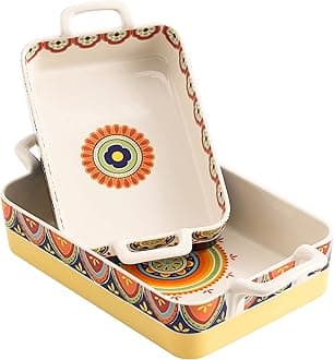 Bico Tunisian Stoneware Baking Dish Set, Set of 2, Large & Medium Rectangular Baking Pan Set, Lasagna Pan, Casserole Dish, Microwave, Dishwasher and Oven Safe