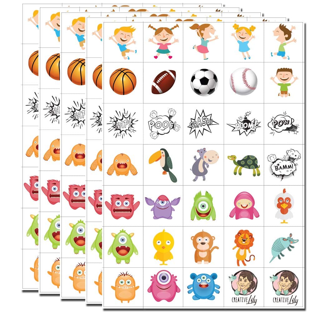Temporary Tattoos for Kids – 175 Count on 5 Sheets – 35 Assorted Artworks per Sheet – Party Favors Birthday Supplies Stocking Stuffers Goodie Bags for Boys and Girls