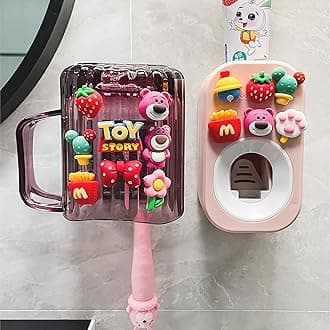 Automatic Toothpaste Dispenser & Toothpaste Holders & Wall Mounted Cup 3 Piece in a Set, is Wall Mounted for Bathroom, Toothpaste Press for Kids and Family Shower by Mr. Thumbs (Pink Set