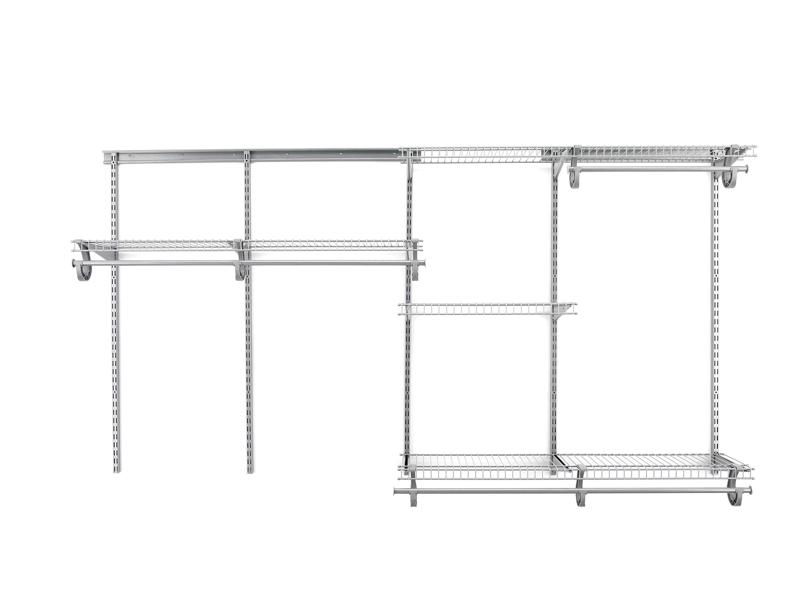 ClosetMaid ShelfTrack Wire Closet Organizer System, Adjustable from 5 to 8 Ft., With Shelves, Clothes Rods, Hardware, Durable Steel, Satin Chrome