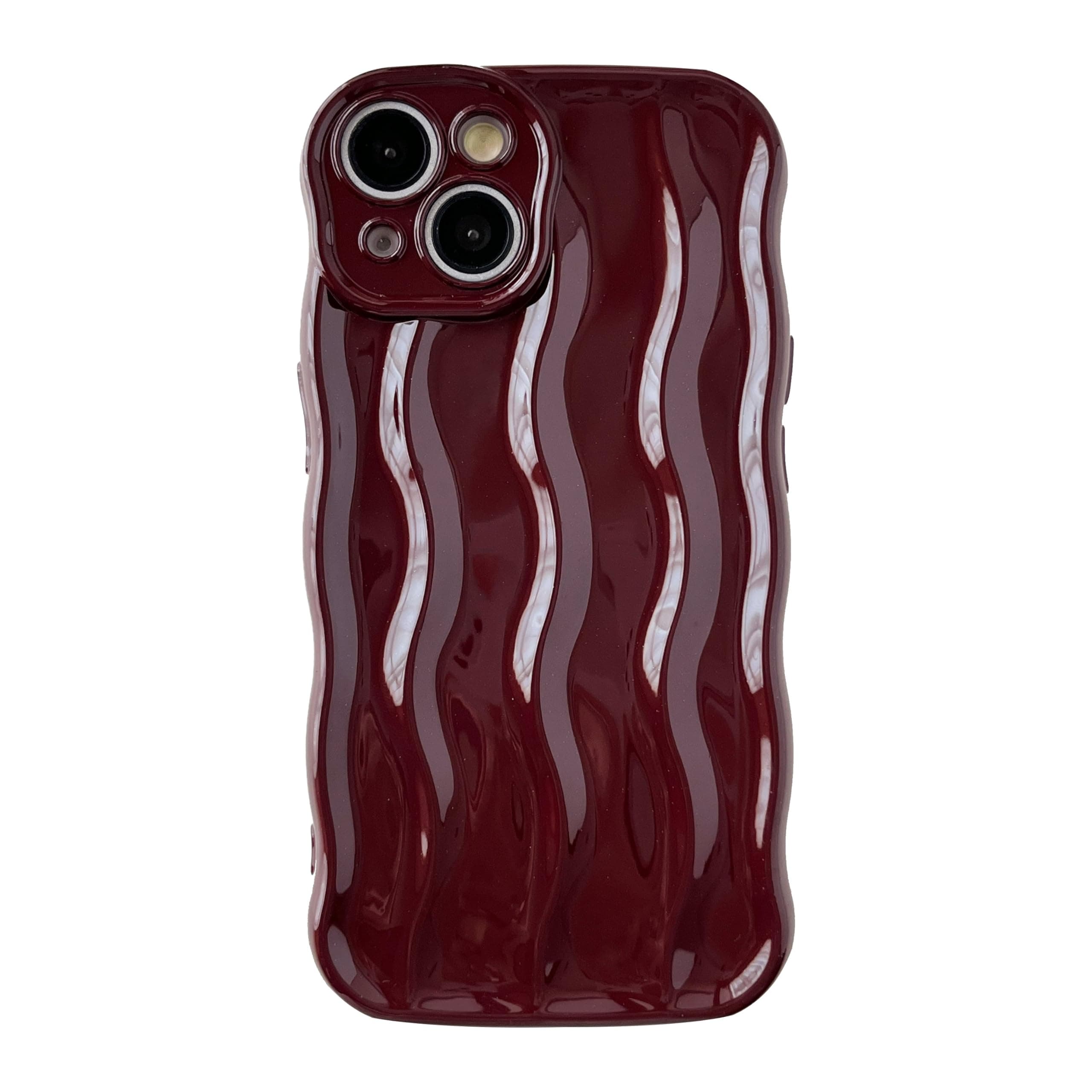 Caseative for iPhone 14 Case,Water Ripple Pattern Curly Wave Frame Soft Phone Case (Wine Red)