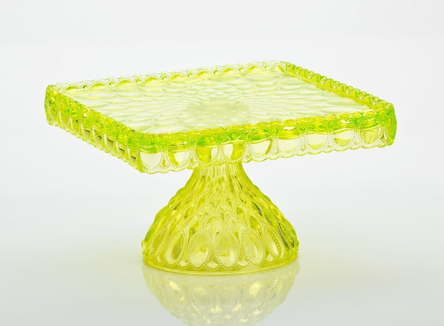 Elegant Vaseline Glass 10" Square Cake Stand Plate