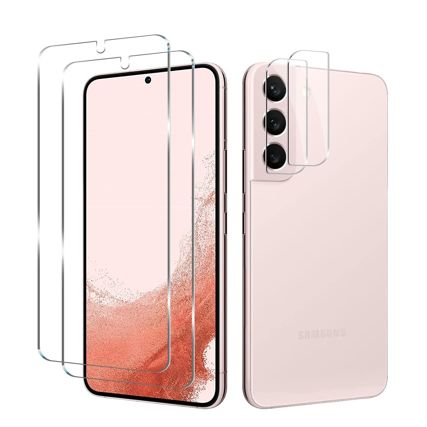 BIGFACE Galaxy S22 Tempered Glass Screen Protector + Camera Lens Protector [ 2 + 2 Pack ][Case Friendly] [Anti-Scratch] [Ultrasonic Fingerprint Unlock] Clear HD Protective Film for Samsung Galaxy S22