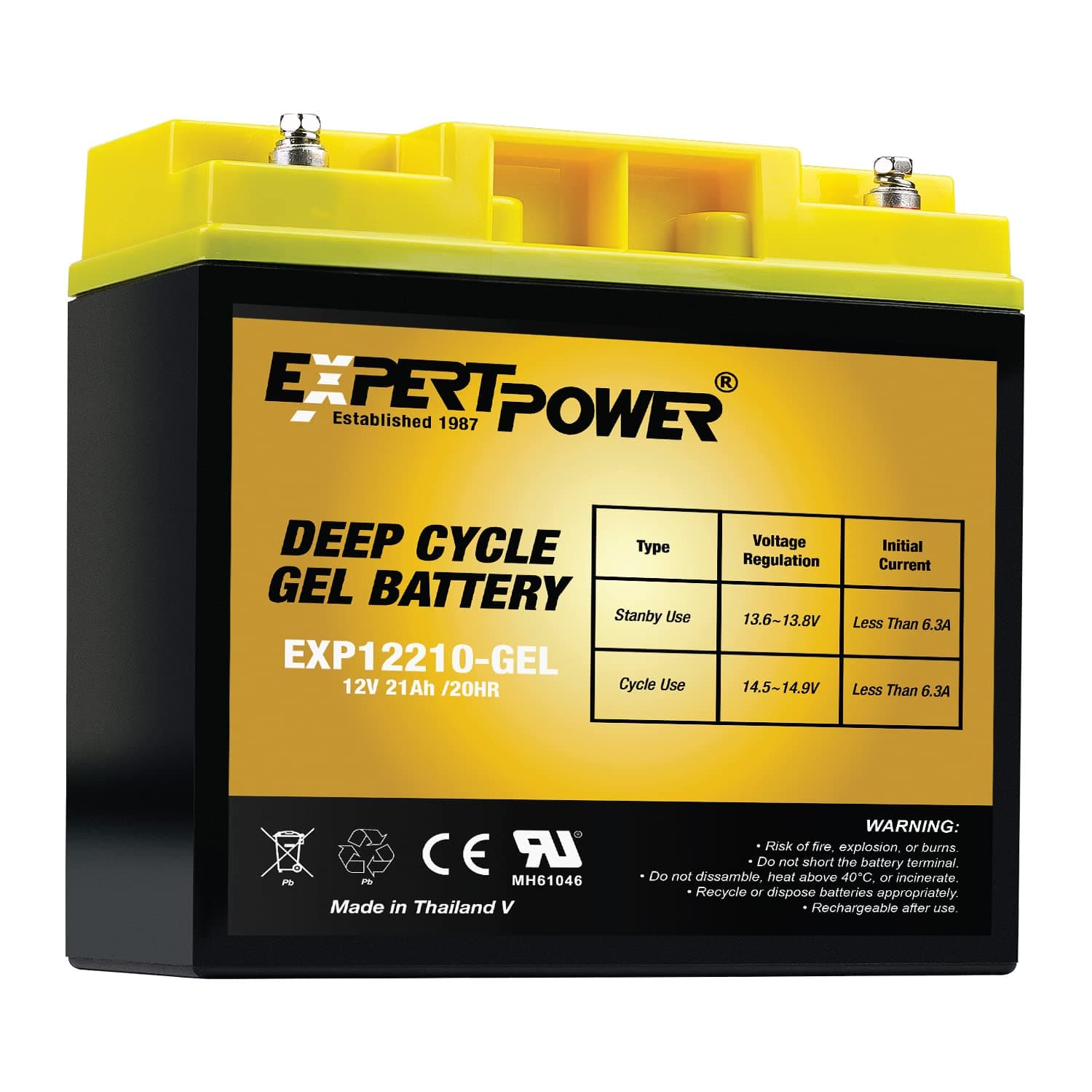 12V 21Ah Gel Deep Cycle Solar Battery, Sealed Gel Technology for Marine, Mobility Applications