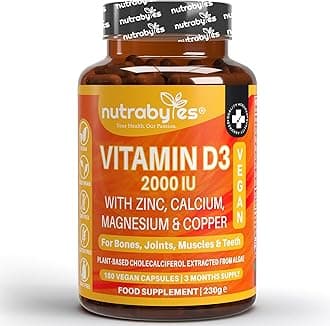 Nutrabytes Vitamin D3 2000iu, 180 Capsules | High Strength Supplement with Zinc, Calcium, Magnesium & Copper | Vegan Vitamins & Minerals to Support Bones, Muscles, Teeth, Energy & Immunity | 3 Months