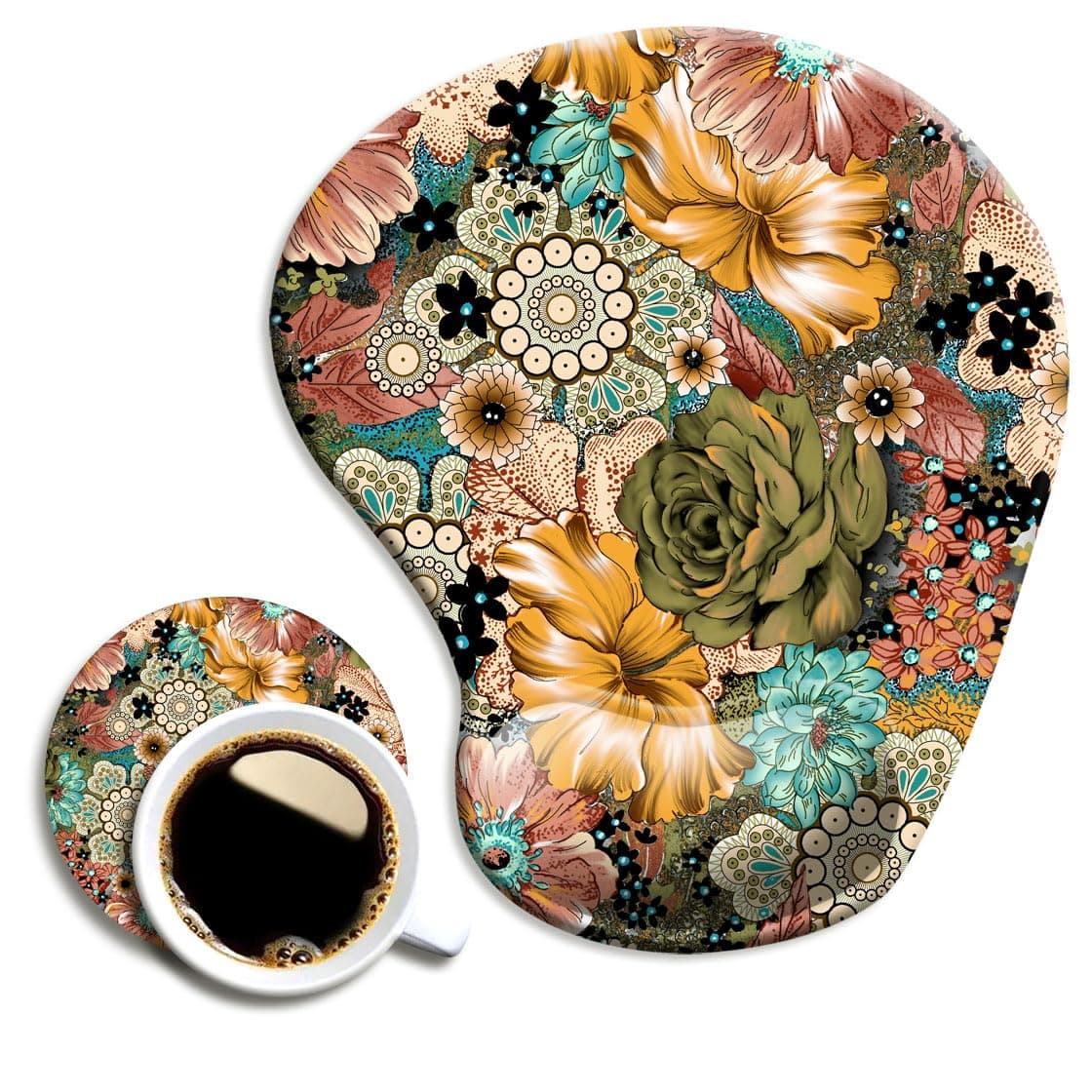 DOOKE Ergonomic Mouse Pad with Wrist Support and Coaster,Mouse Pads with Non-Slip PU Base for Home Office Working Studying Easy Typing & Pain Relief Boho Succulent