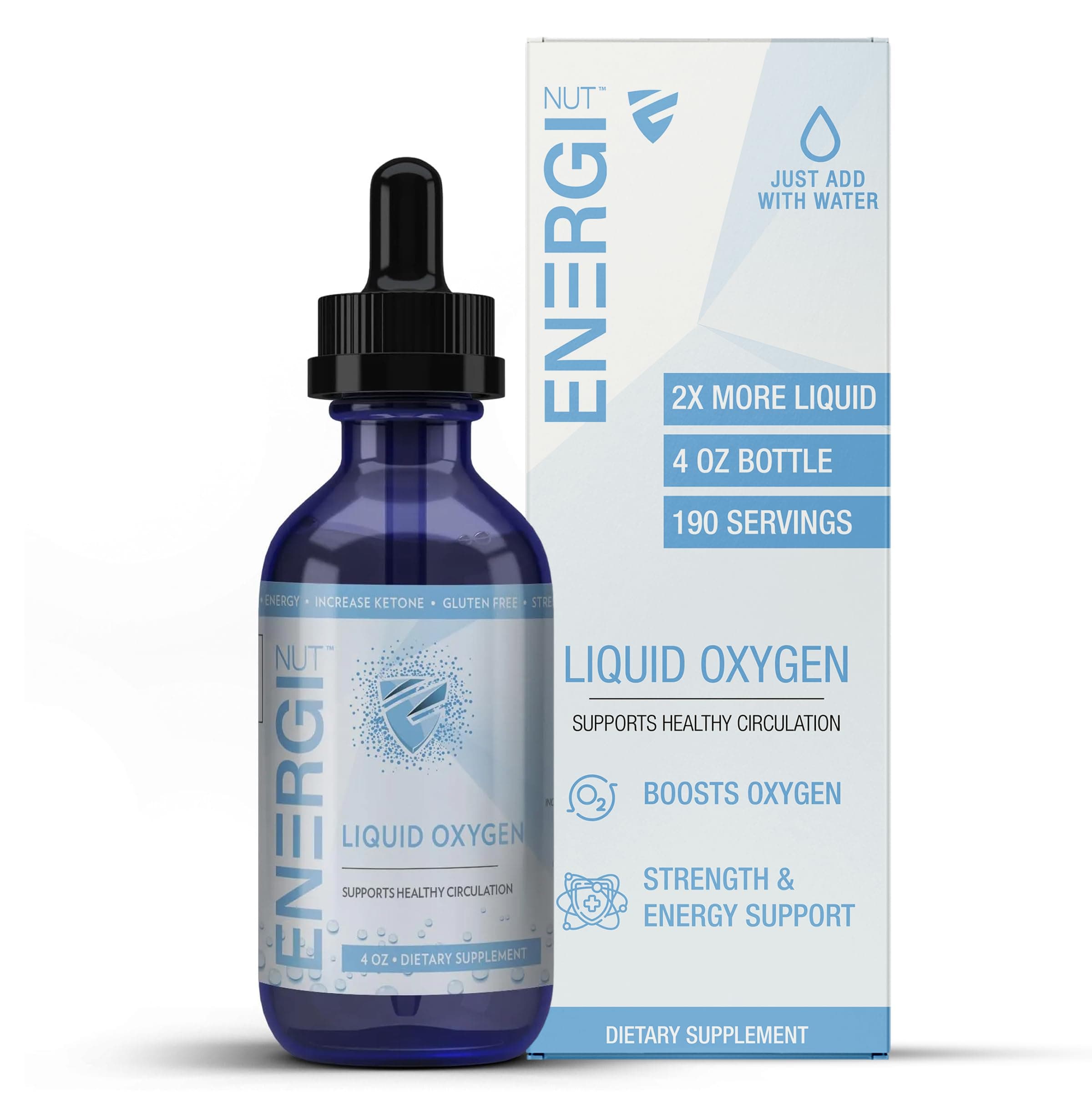 ENERGI Liquid Oxygen Drops, Improves Strength & Boost Oxygen and Energy Levels, Encourages Athletic Performance and Oxygen Boost, 4oz Bottle, 190 Servings