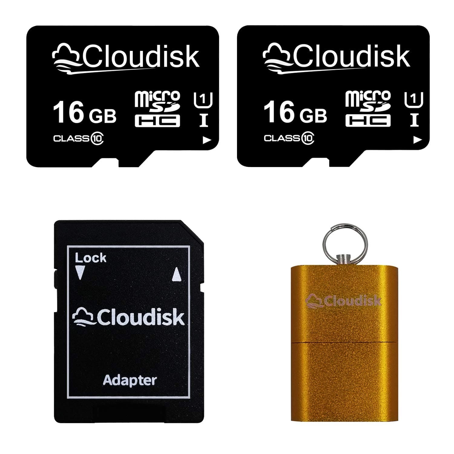 Pack of 2 Micro SD Card 16GB Flash Memory Card Micro SDHC with SD Adapter and Card Reader, C10, A1, U1, UHS-I (16 GB)