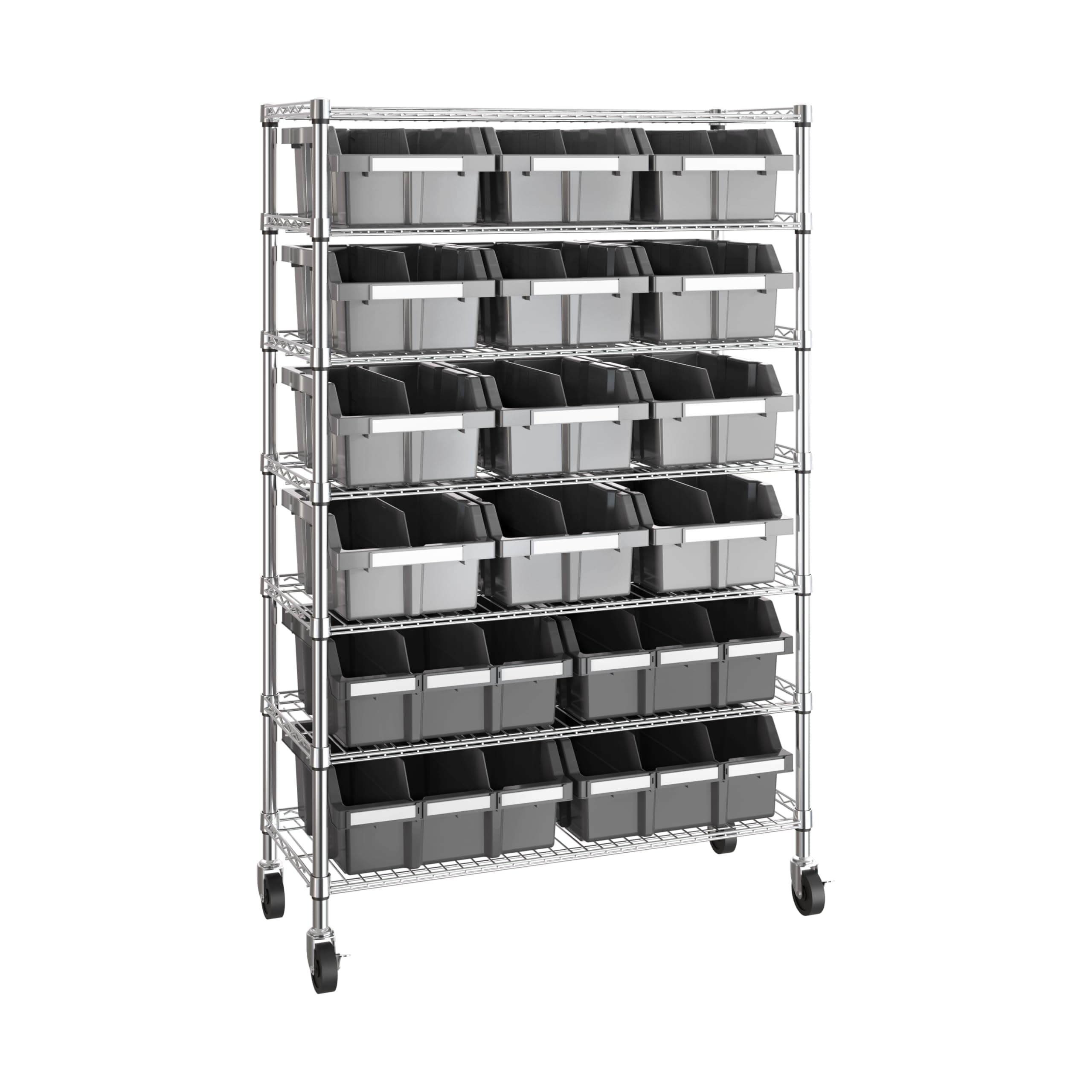 Seville Classics Heavy Duty NSF Bin Rack Solid Steel Wire Shelving Storage Unit, Patented Organizer for Garage, Warehouse, Office, Restaurant, Classroom, Kitchen, Gray, Includes 16 Bins