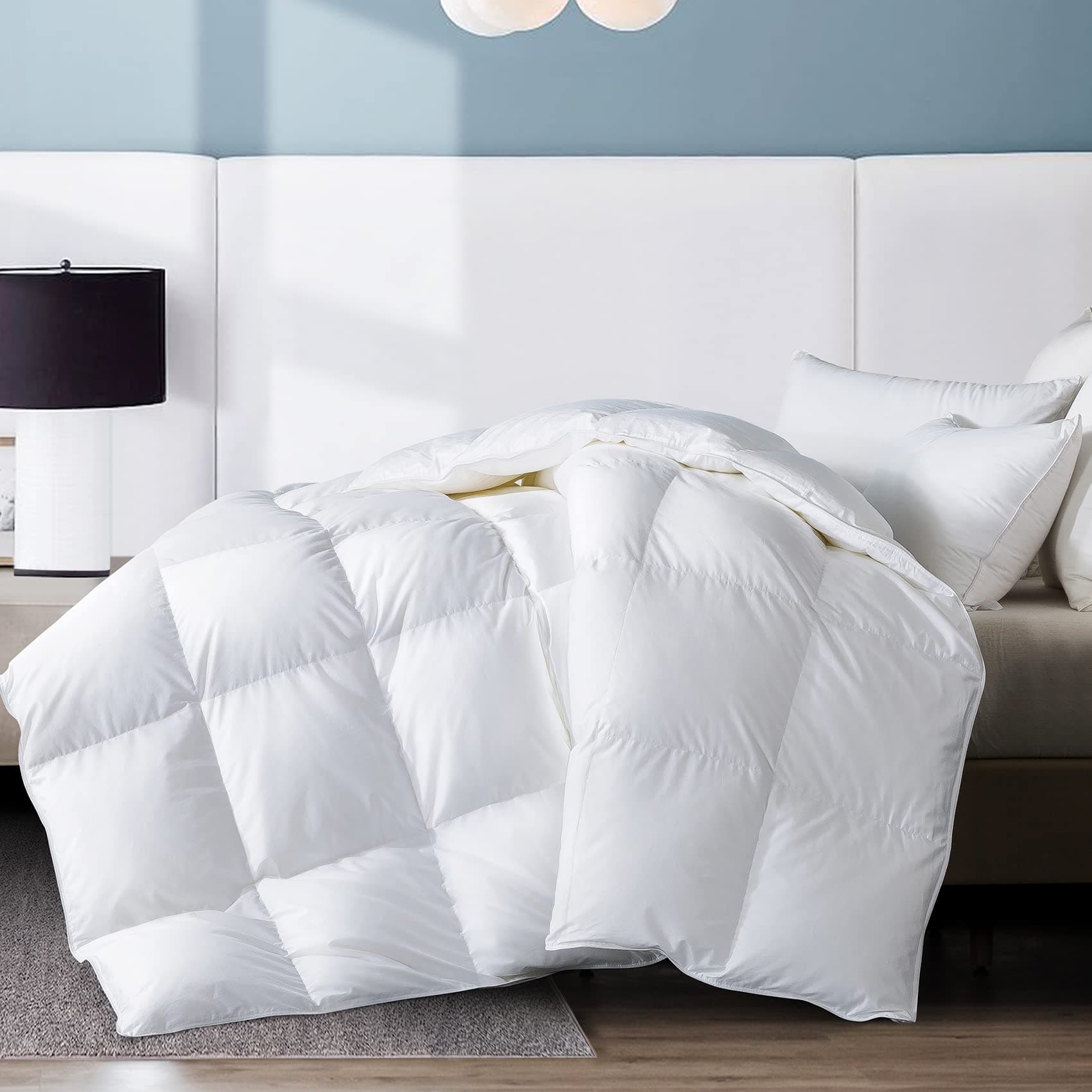 Queen Feather Comforter, Filled with Feather and Down, White Lightweight Duvet Insert - Luxurious Hotel Collection Bed Blanket Comforter -100% Cotton Shell - Queen Size 88x88 Inch
