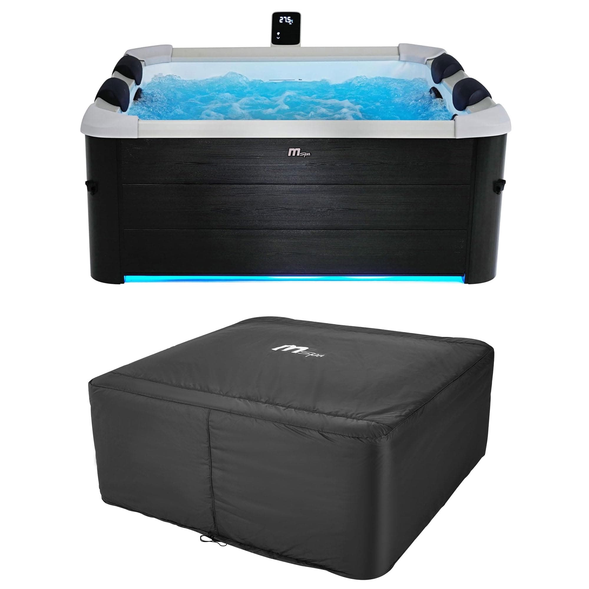 Square Hydro Jets Bubble Spa with Hard Exterior & Soft Lining Interior, 4 to 6 Person Hot Tub with 2 Covers (1 Standard and 1 Energy-Efficient Cover), Oslo