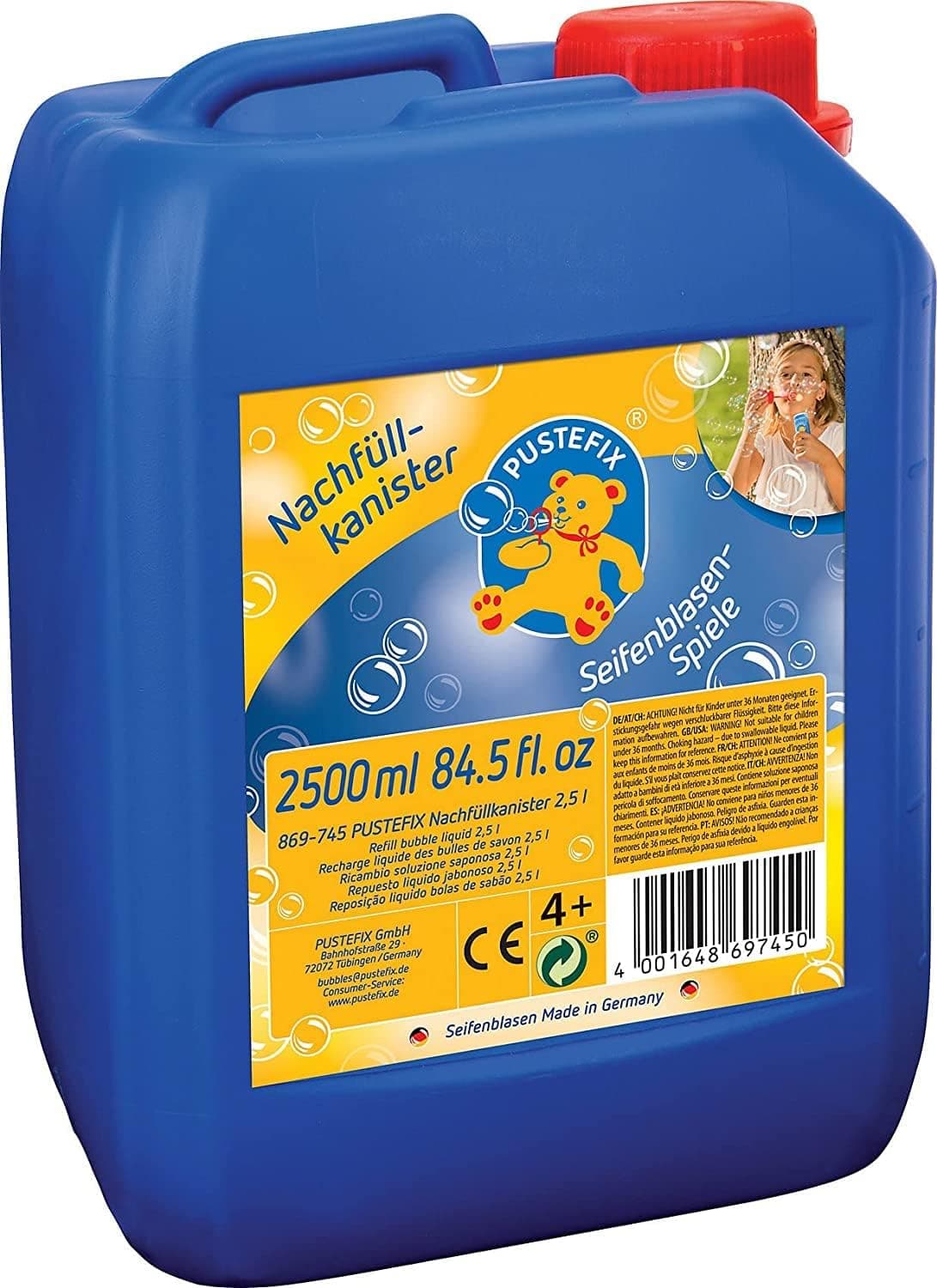 PUSTEFIX 2.5 Litres Bubble Solution, Colourful Bubbles, Made in Germany, Soap Bubbles Toy for Children's Birthdays, Weddings, Parties for Children and Adults