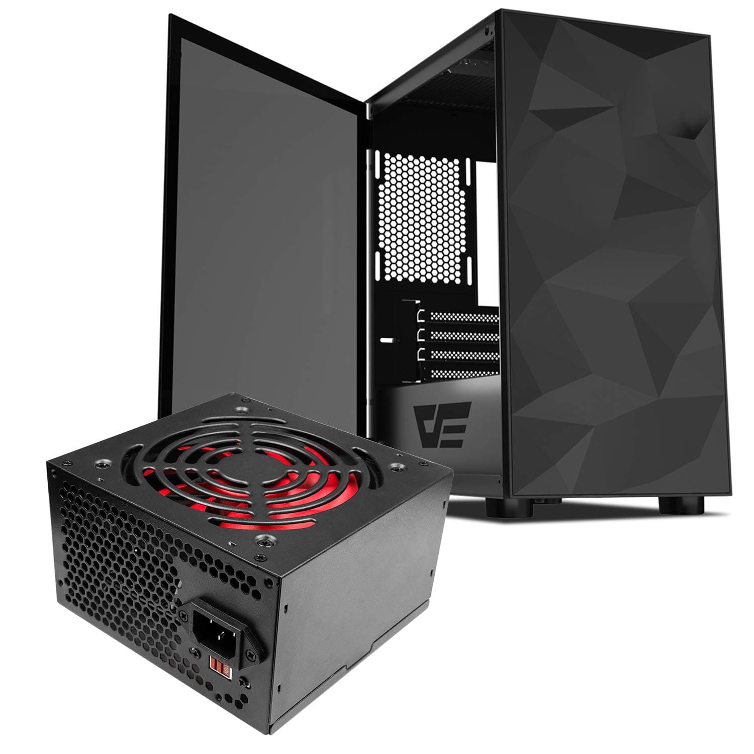 Vetroo darkFlash Micro ATX Mini ITX MicroATX MATX Computer Case with Tempered Glass Door and Vetroo 380 Watt Power Supply Front I/O: 2X USB 2.0, 1X USB 3.0 and Audio in/Out (M21 Black)