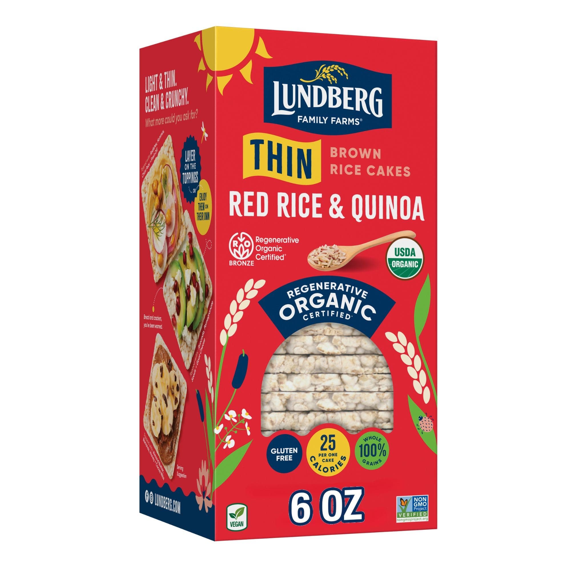 Organic Thin Stackers, Red Rice & Quinoa, Salt-Free, Thin Multigrain Rice Cakes, Gluten-Free, Vegan, Healthy Snacks, 6 oz (Pack of 1)