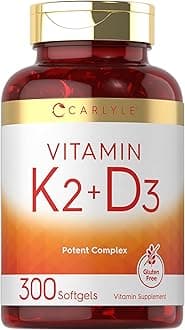 Carlyle Vitamin K2 D3 Supplement | 300 Softgels | 200mcg K2 MK7 & 10,000 IU D3 | Non-GMO, Gluten Free