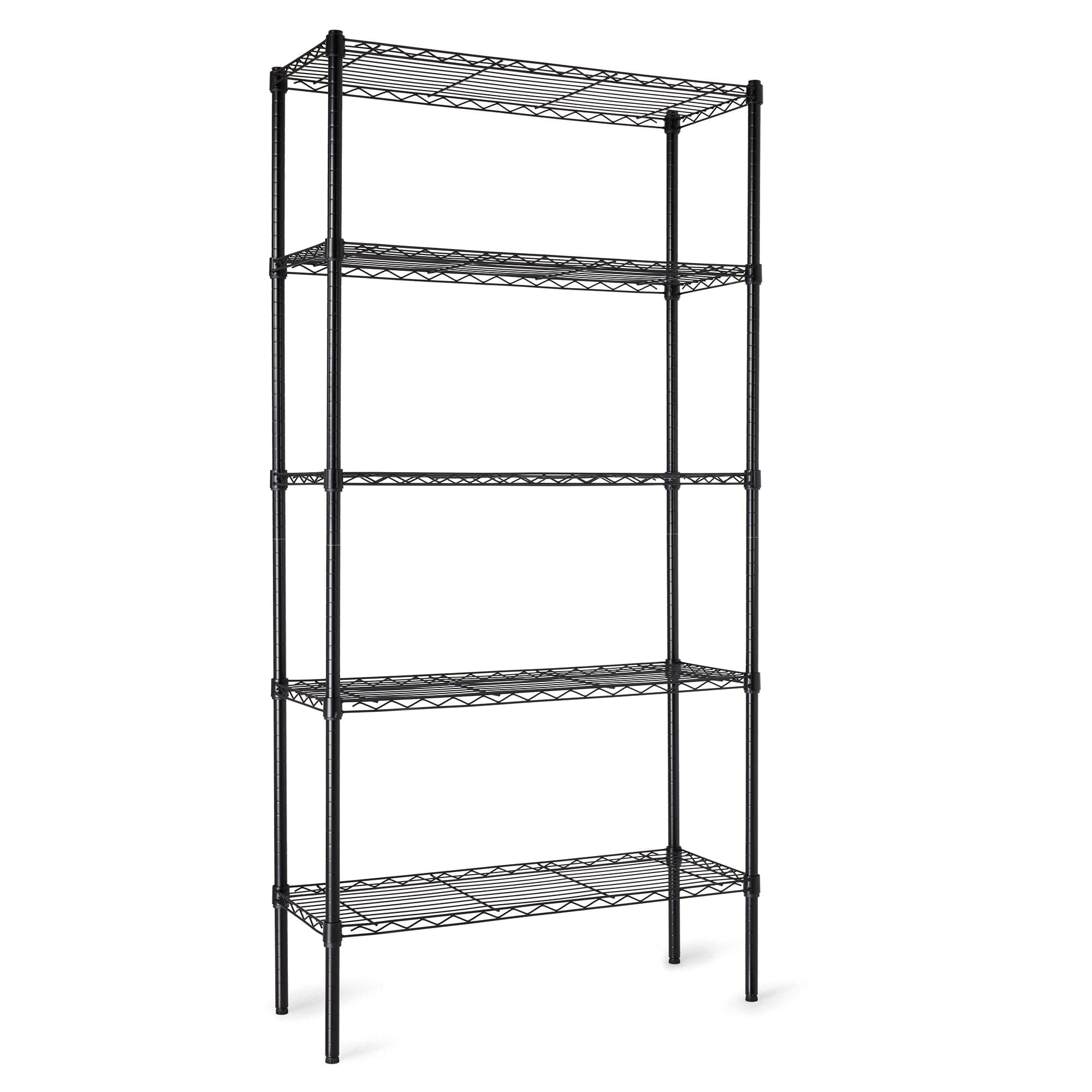 - amazon basics Height Adjustable 5-Shelves Heavy Duty Rack - Black Chrome Finish (Steel)