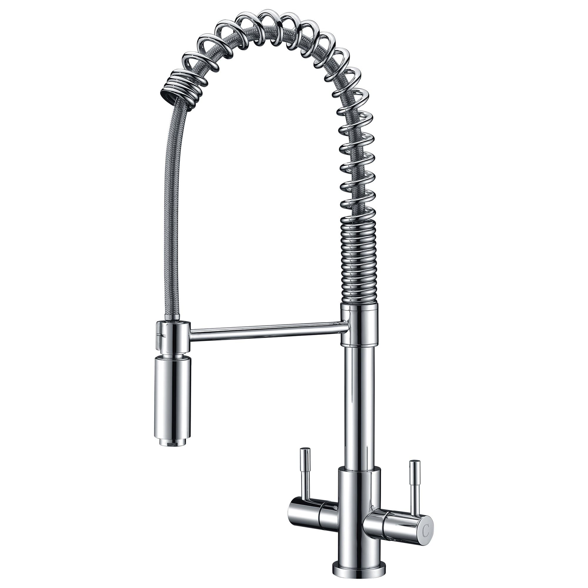 Avola Dual Levers Pull Down Kitchen Sink Tap Chrome Finish Brass Construction Stainless Steel Spring Neck Swivel Spout Brass Nozzle
