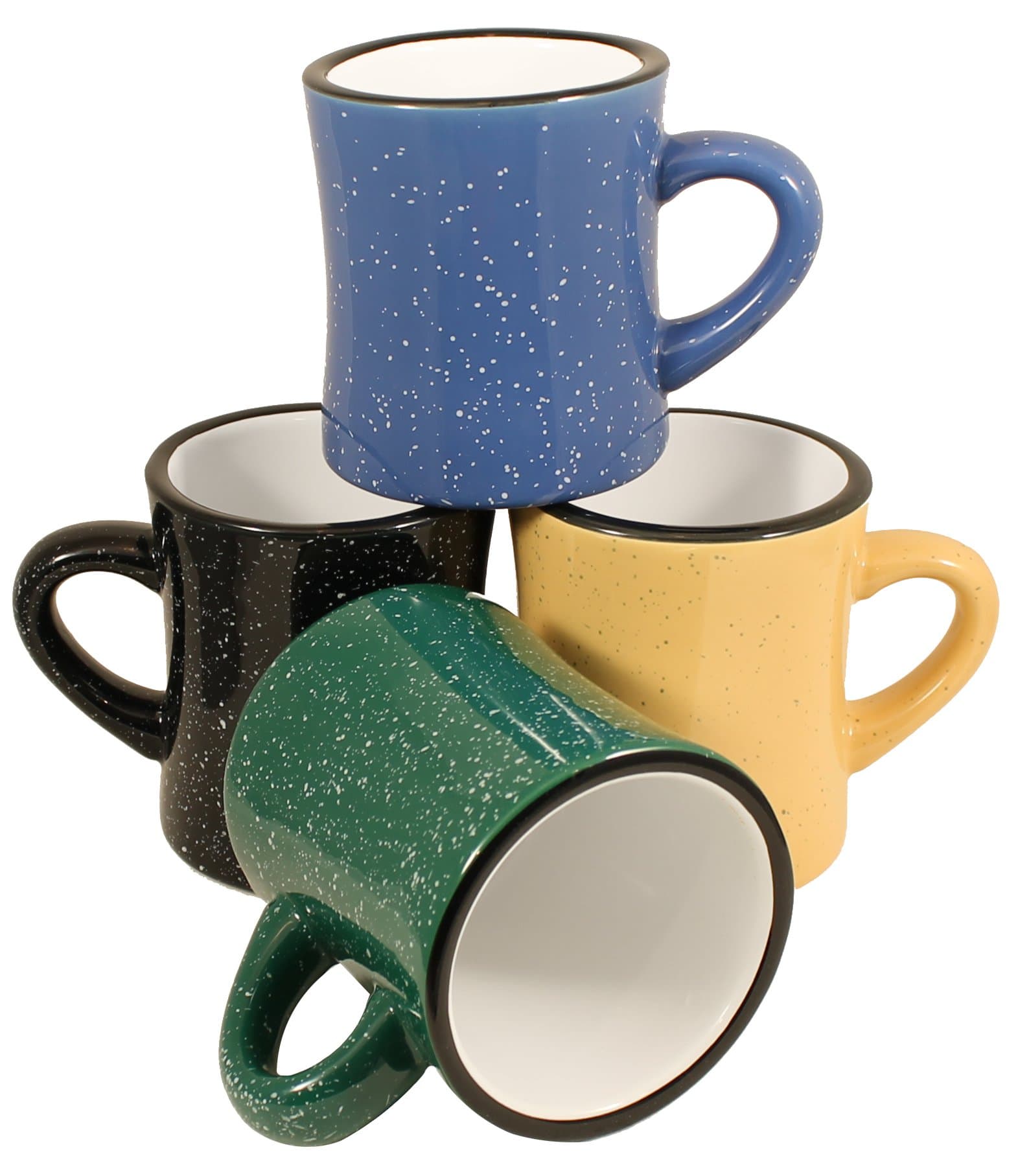 MinWill Brands Heavy Ceramic Campfire Diner Coffee Mugs with Pan Scraper, 10 Ounce, 4-Pack, Assorted Colors