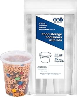 [32 OZ, 40 Sets] Plastic Deli Food Storage Containers with Airtight Lids | Microwave-, Freezer-, Dishwasher-Safe | BPA Free | Heavy-Duty | Meal Prep | Leakproof | Recyclable