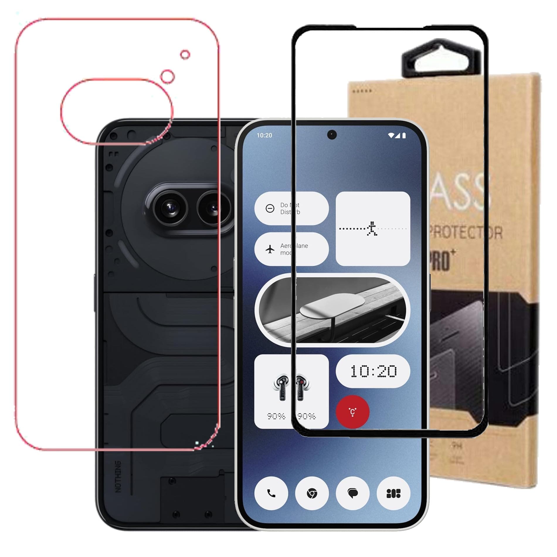 9H hardness front & back tempered glass (Black) and back screen guard for Nothing Phone 2A.