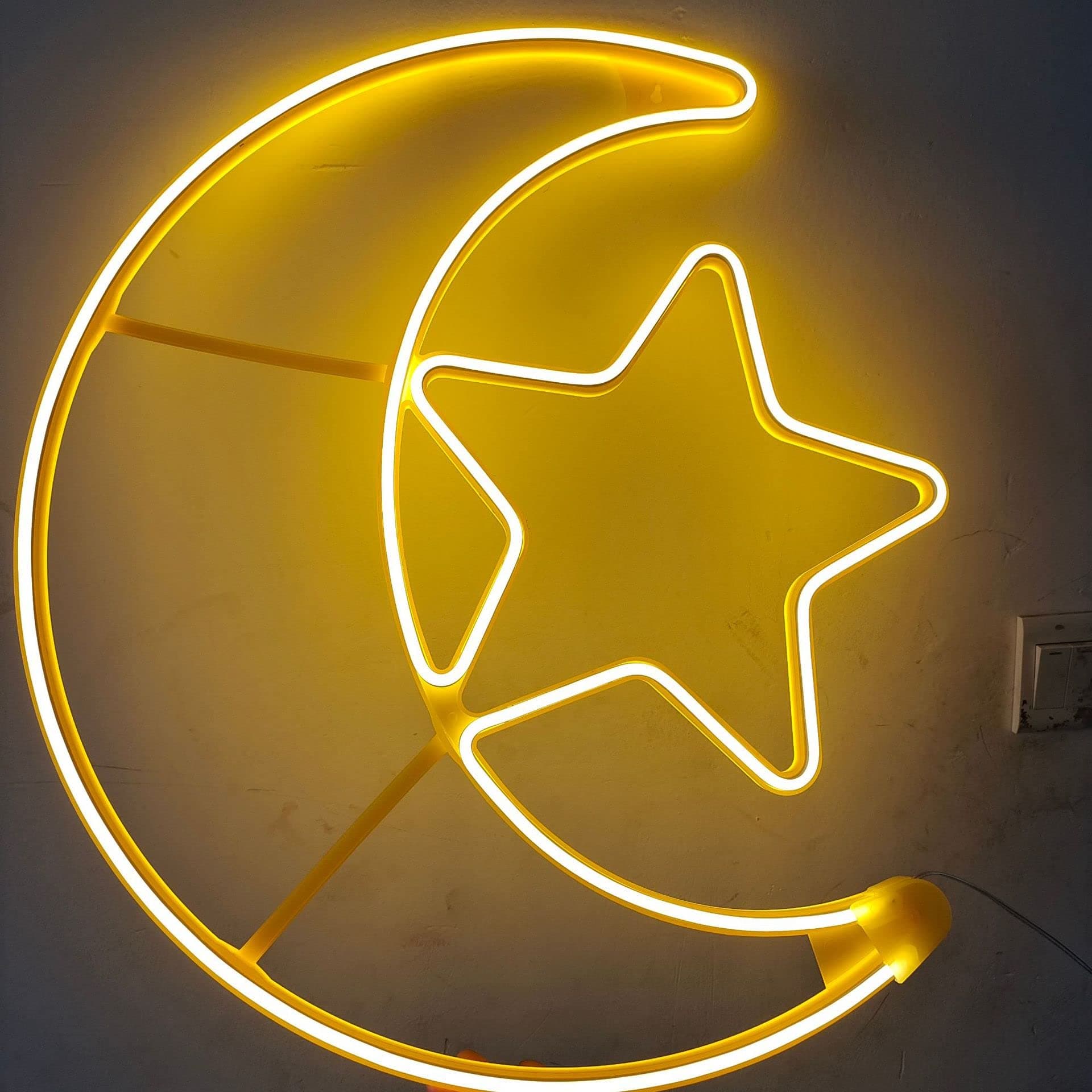 MODALI Oversized Ramadan Lights, Moon Star Lamp, Ramadan Decorations, Ramadan Decor, Ramadan Decoration, ramadan lantern, LED Lamp String, WARM YELLOW COLOR (Moon&Star 48cm yellow)