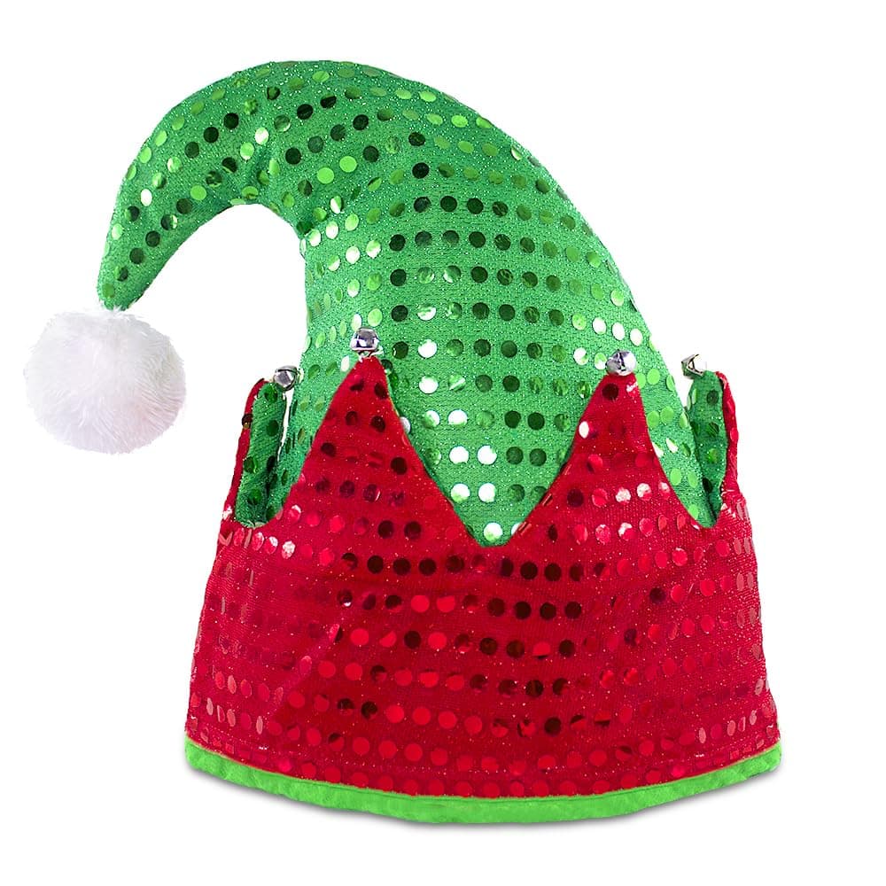AIR TREE Christmas Elf Hat Felt Elf Hat with Jingle Bells Santa Hats Hat Great Christmas Party Costume Year Gift Ideas and Accessory Red/Green with Sequins