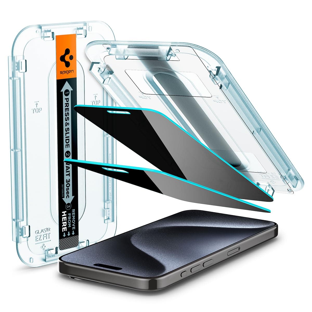 Spigen Tempered Glass Screen Protector [GlasTR EZ FIT - Privacy] Designed for iPhone 15 Pro [Case Friendly] - 2 Pack