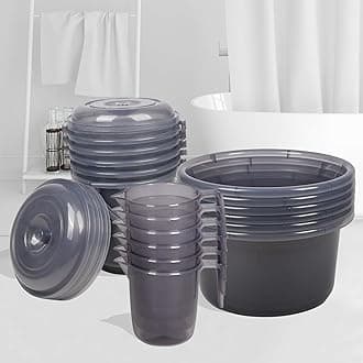 Kuber Industries Plastic Bathroom Combo Set - 18 Pieces: 6 Tubs (25 L), 6 Buckets (13 L), 6 Mugs (1100 ml) - Transparent Gray Bathing Accessories