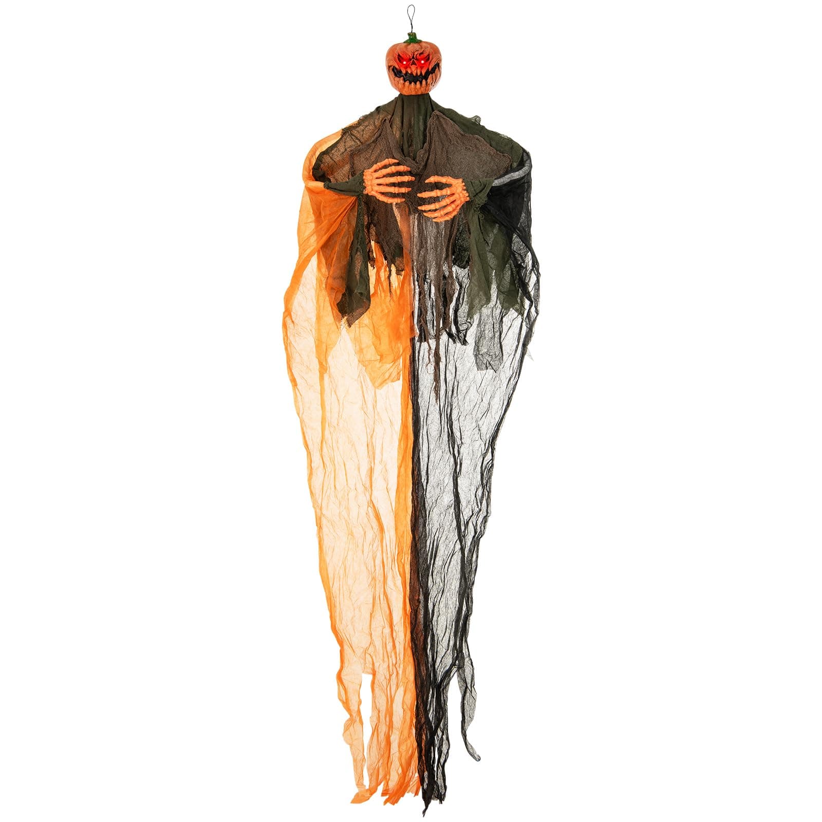 Tangkula 8.2 FT Hanging Pumpkin Ghost, Light-up Scary Prop for Haunted House with Red Glowing Eyes & Bendable Arms, Hanging Halloween Animatronics Decoration, Porch, Yard & Lawn