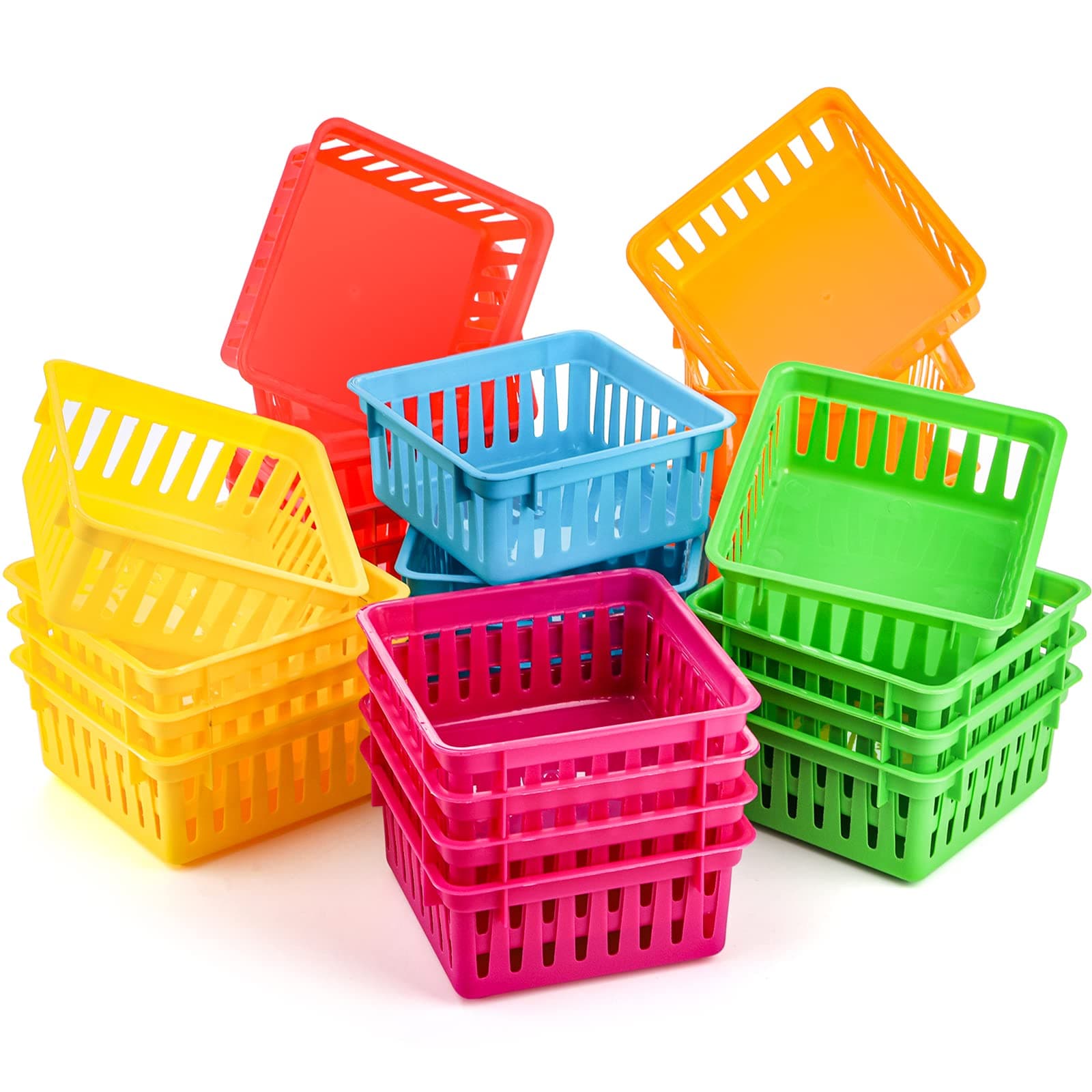 DEAYOU 24 Pack Classroom Storage Baskets, Small Plastic Organizer Basket, Col...